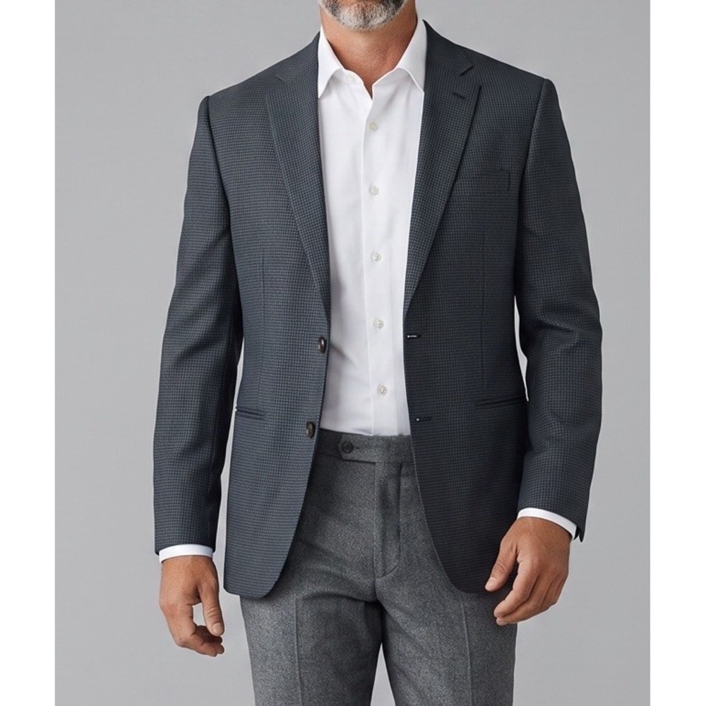 Lauren Ralph Lauren Blazer Mens 42R Blue Mini Houndstooth Stretch Sport Coat